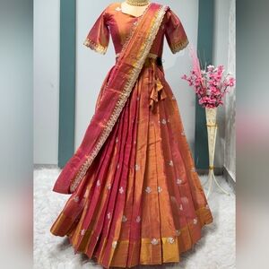 Vibrant Pink and Gold Lehenga Saree